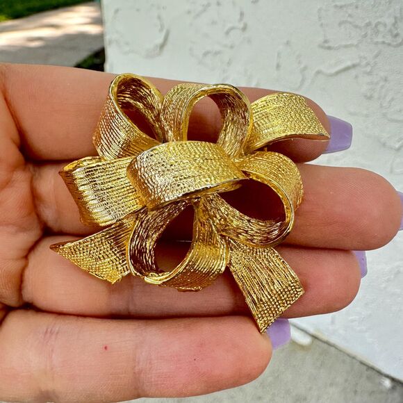 Vintage Jewelry 90s Gold Classic Ribbon Carolina gold brooch Bow Brooch - Picture 7 of 8